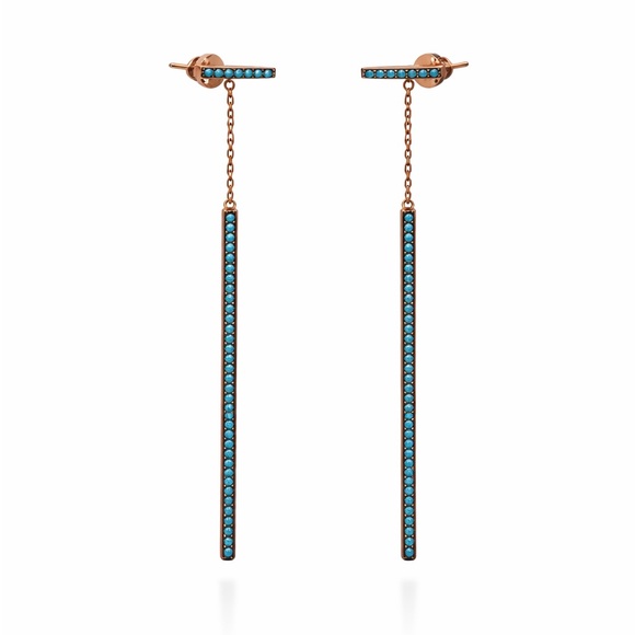 S925 Rose Gold Turquoise Dangle Stud Earrings